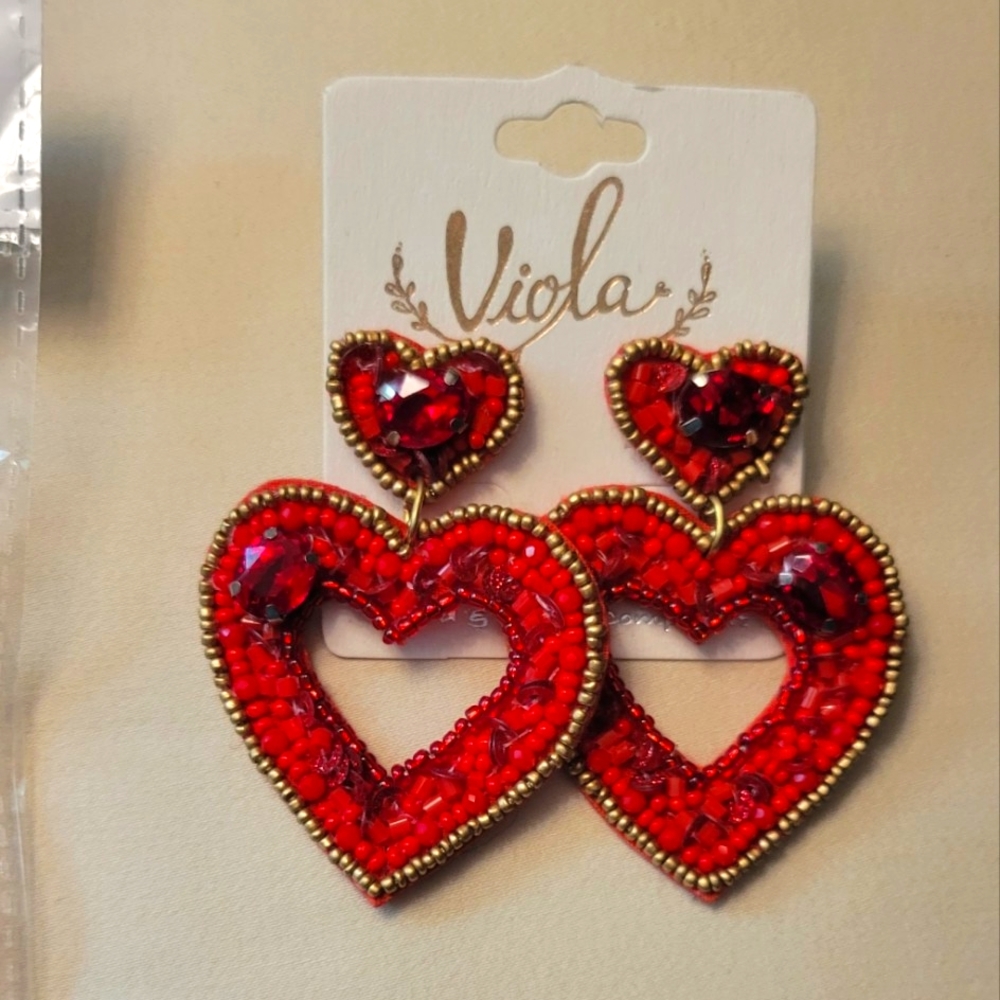 Viola NWT Beaded Heart Earrings